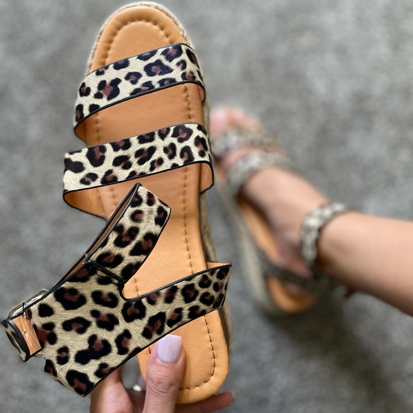 Jaycieonposh Shoes - Leopard Ankle Strap Espadrille Wedge Sandals